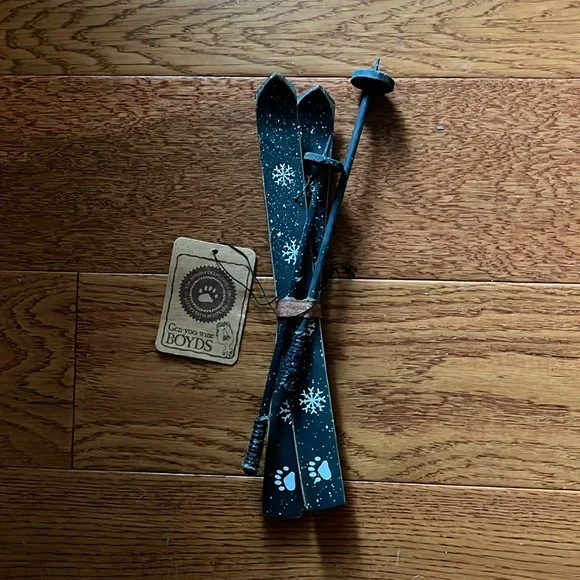 Sergeis Hunter green cross country wood skis Boyd’s Bear doll 9.50” nos EX - Picture 1 of 7